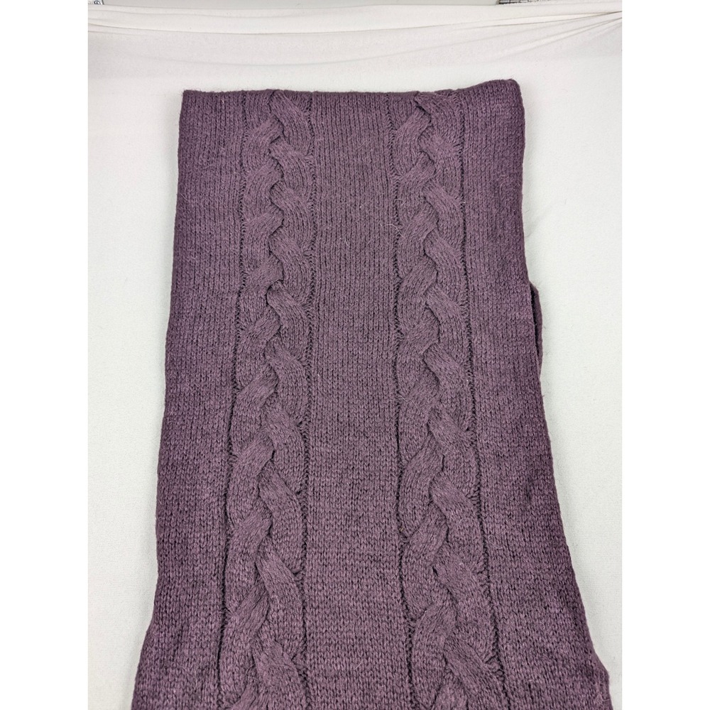 Coach Purple Cable Knit Wool Mohair Blend Scarf with Leather Logo Tab
